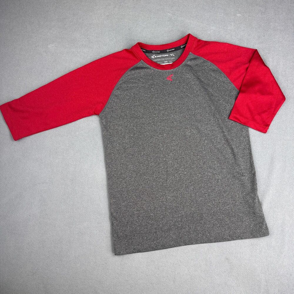 Easton Shirt Youth Large Gray Red 3/4 Sleeve Raglan Baseball Jersey Top